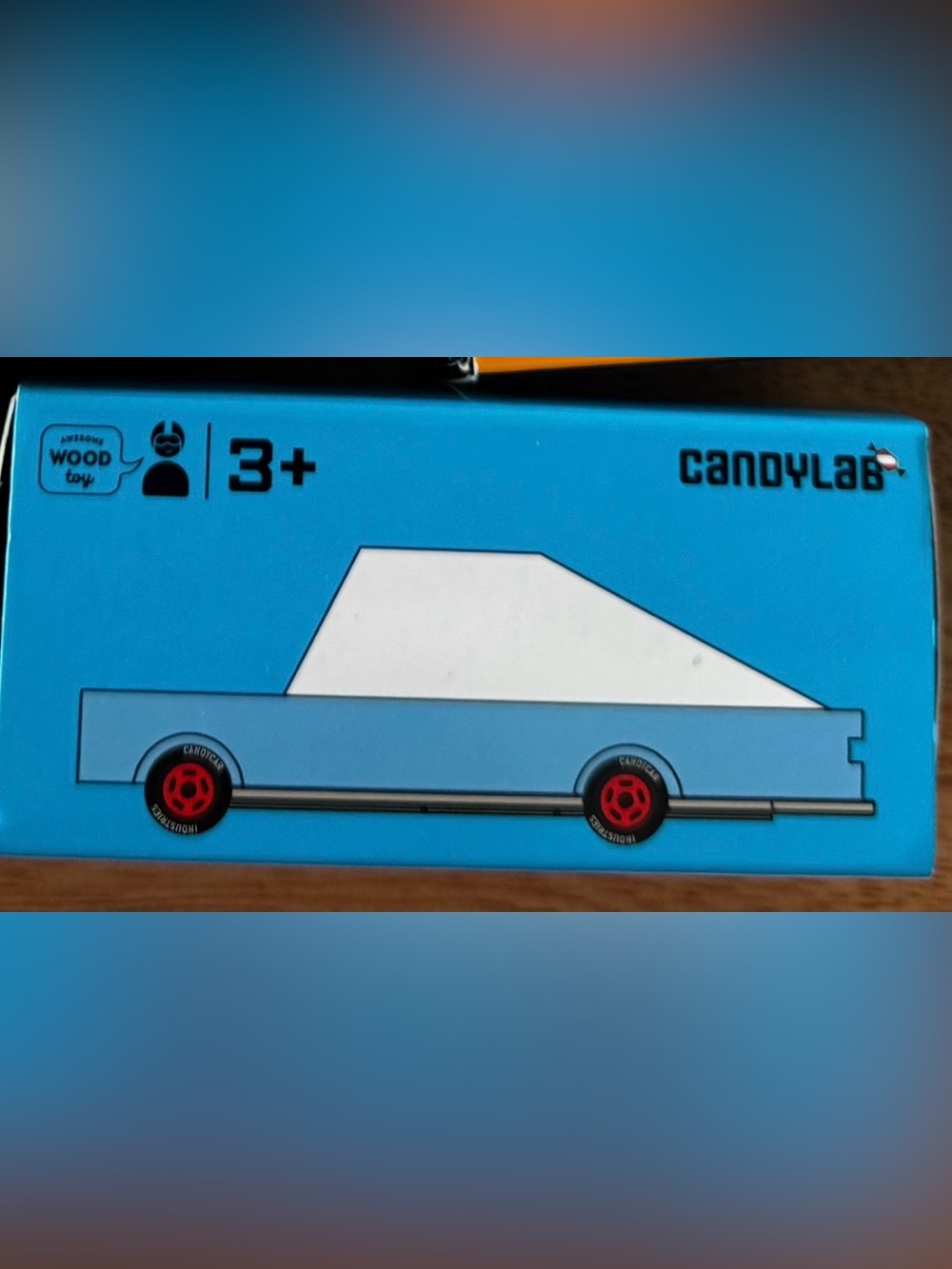 CANDYLAB wooden kids toy blue race car 
New in box